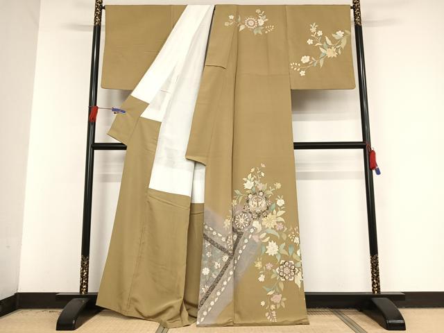 平和屋着物●訪問着 双鳥更紗花唐草文 金彩 正絹 逸品 AAAV9119np