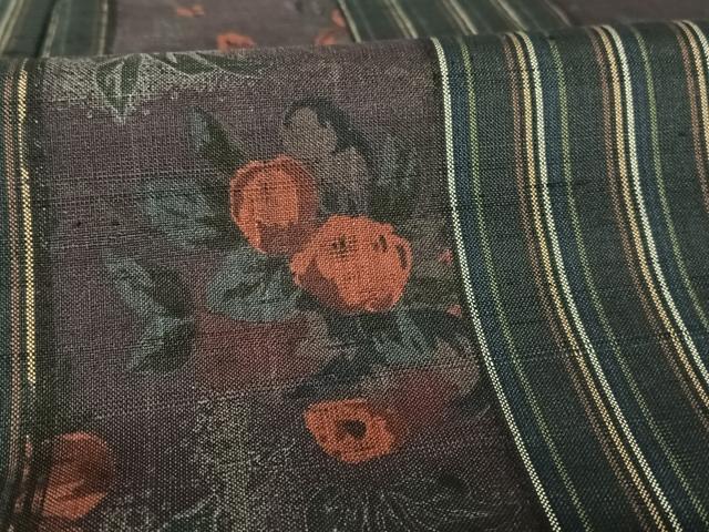 平和屋着物●生紬 草花間道 正絹 逸品 AAAV9153np