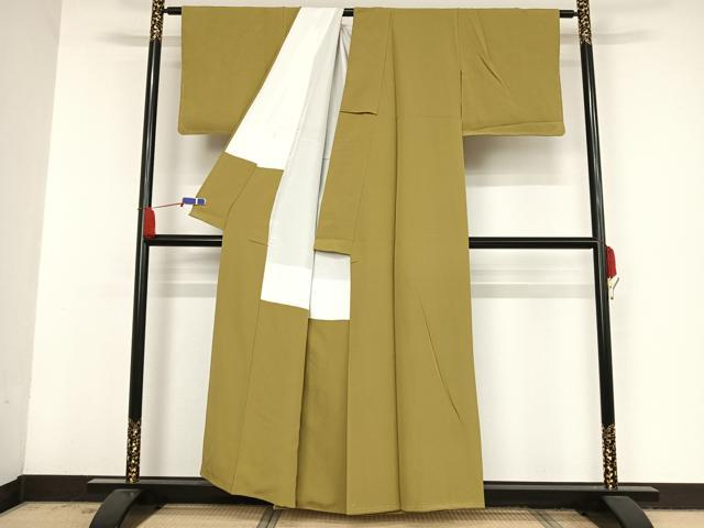 平和屋着物●上質な色無地 青朽葉色 正絹 逸品 AAAV9168np