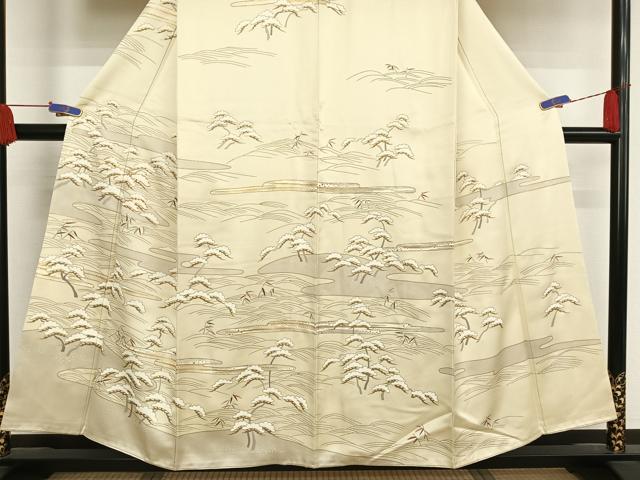 平和屋着物●訪問着 駒刺繍 松文 金糸 金彩 正絹 逸品 AAAV9199np