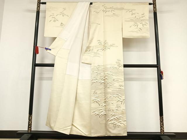 平和屋着物●訪問着 駒刺繍 松文 金糸 金彩 正絹 逸品 AAAV9199np