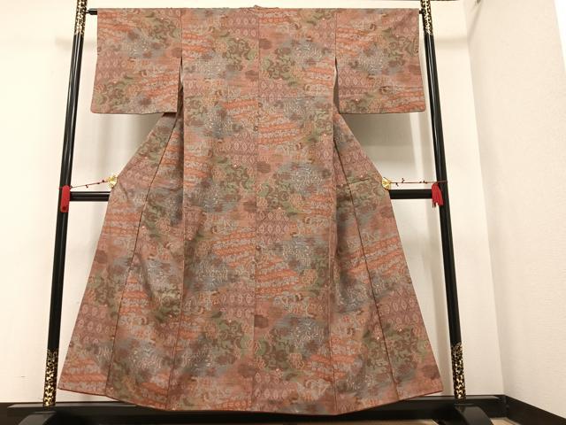 平和屋着物●上質な紬 更紗唐草文 正絹 逸品 AAAV9428ph