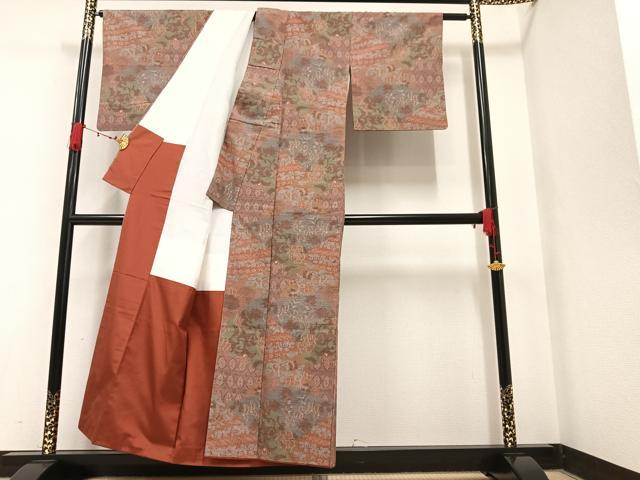平和屋着物●上質な紬 更紗唐草文 正絹 逸品 AAAV9428ph