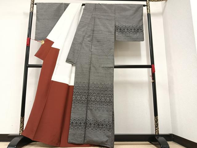 平和屋着物●訪問着 紬地 草花文 正絹 逸品 AAAV9437ph
