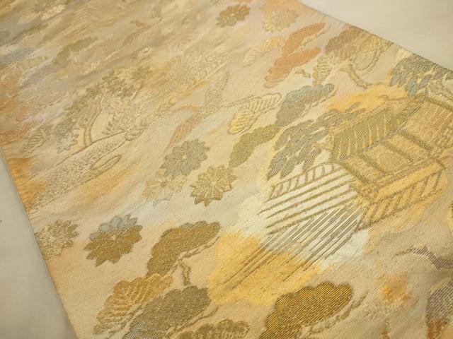 平和屋着物◎六通柄袋帯 風景花鳥文 金銀糸 正絹 逸品 AAAV9664sw