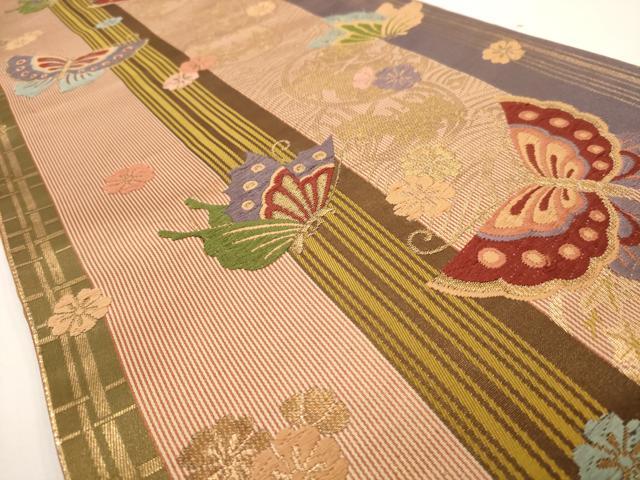 平和屋着物◎六通柄袋帯 唐織 花蝶文 金糸 正絹 逸品 AAAV9734dt