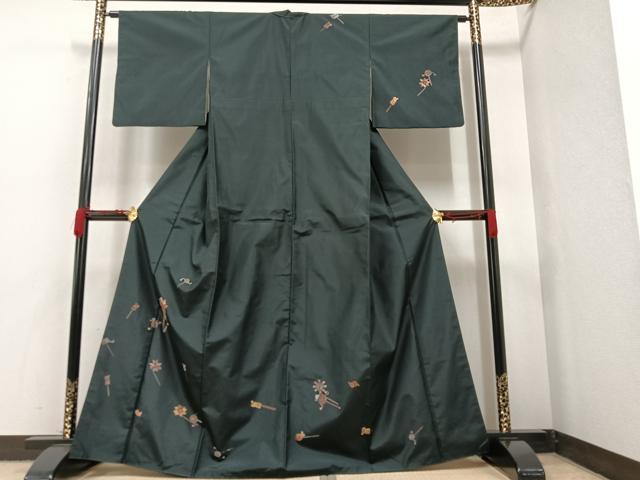 平和屋着物●訪問着 刺繍 玩具文 百入茶色 正絹 逸品 AAAW0009ph