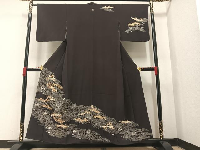 平和屋着物●銀座きしや 訪問着 駒刺繍 立波花筏文 金彩 正絹 逸品 AAAW0033ph