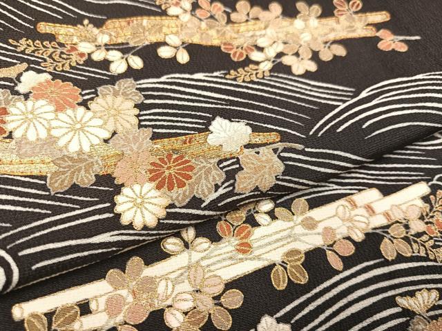 平和屋着物●銀座きしや 訪問着 駒刺繍 立波花筏文 金彩 正絹 逸品 AAAW0033ph