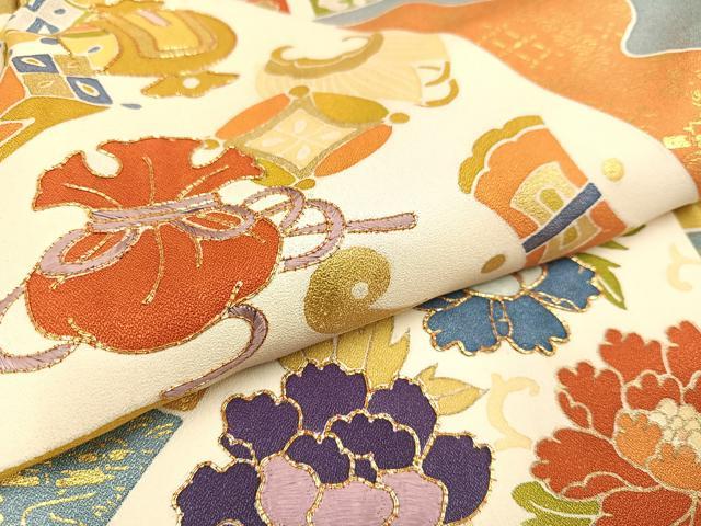 平和屋着物●訪問着 駒刺繍 吉祥花宝尽くし 金彩 正絹 逸品 AAAW0055ph