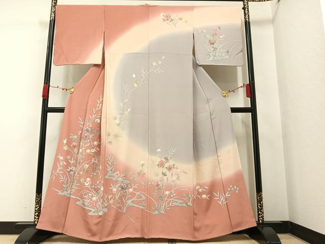 平和屋着物●訪問着 友禅 作家物 枝花文 暈し染め 正絹 逸品 AAAW0064ph