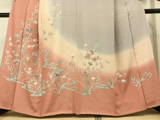 平和屋着物●訪問着 友禅 作家物 枝花文 暈し染め 正絹 逸品 AAAW0064ph