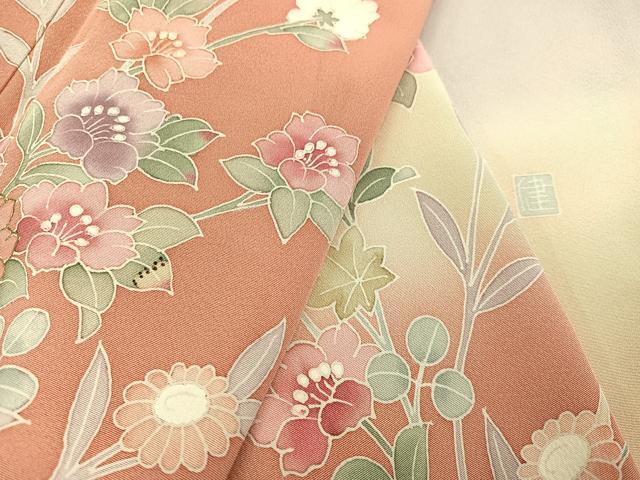 平和屋着物●訪問着 友禅 作家物 枝花文 暈し染め 正絹 逸品 AAAW0064ph