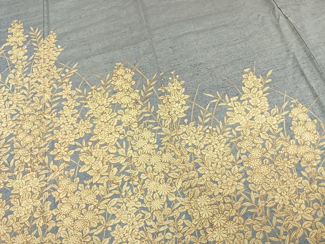 平和屋着物▽訪問着 単衣 紬地 草花文 正絹 逸品 未使用 AAAW1241fy
