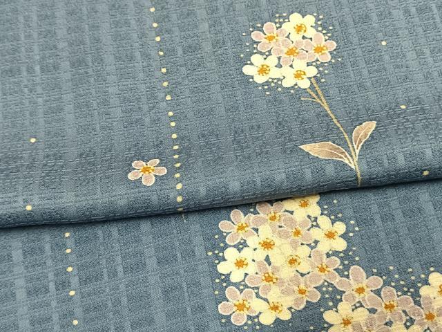 平和屋着物▽上質な小紋 単衣 草花文 正絹 逸品 AAAW1243fy