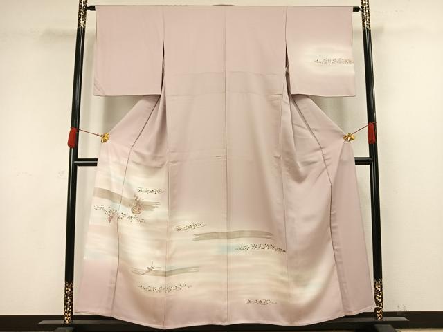 平和屋着物▽訪問着 単衣 刺繍 草花文 暈し染め 金糸 金彩 正絹 逸品 AAAW1246fy