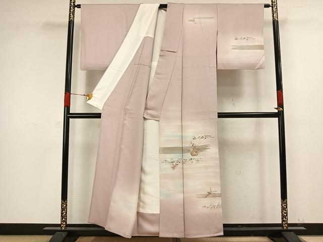 平和屋着物▽訪問着 単衣 刺繍 草花文 暈し染め 金糸 金彩 正絹 逸品 AAAW1246fy