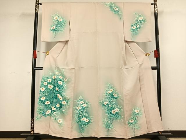 平和屋着物▽訪問着 単衣 手描き 草花文 金彩 正絹 逸品 AAAW1255fy