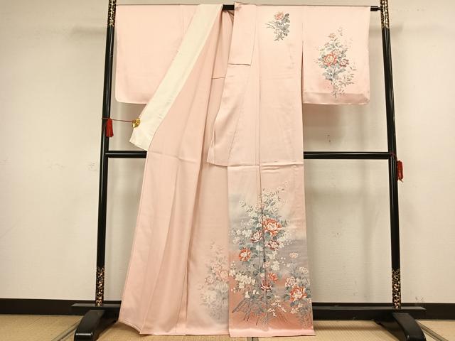 平和屋着物▽訪問着 単衣 草花文 暈し染め 正絹 逸品 AAAW1258fy