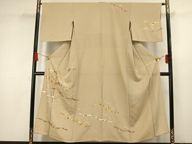 平和屋着物▽訪問着 単衣 駒刺繍 草花文 金彩 三越扱い 正絹 逸品 AAAW1260fy
