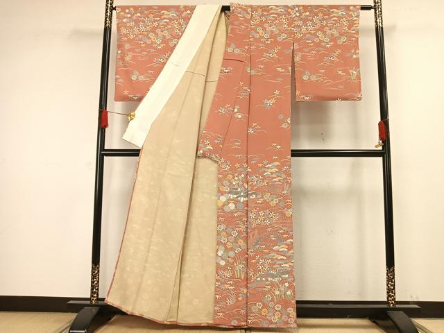 平和屋着物▽訪問着 単衣 風景草花文 正絹 逸品 AAAW1261fy