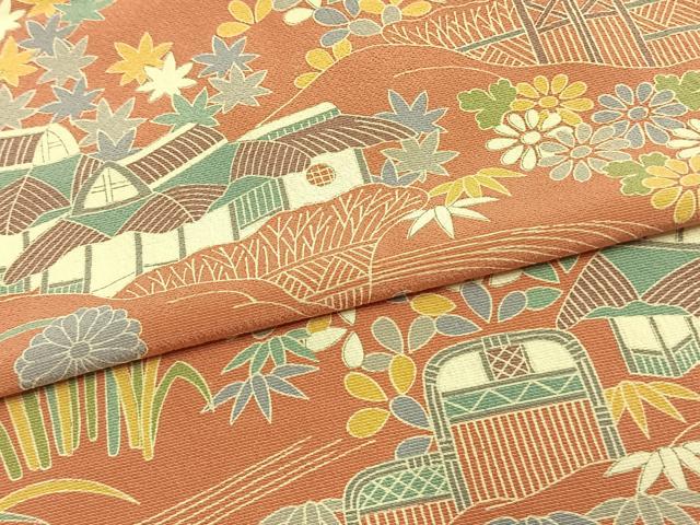 平和屋着物▽訪問着 単衣 風景草花文 正絹 逸品 AAAW1261fy