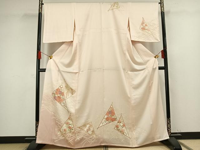 平和屋着物▽訪問着 単衣 刺繍 草花文 金彩 正絹 逸品 AAAW1262fy