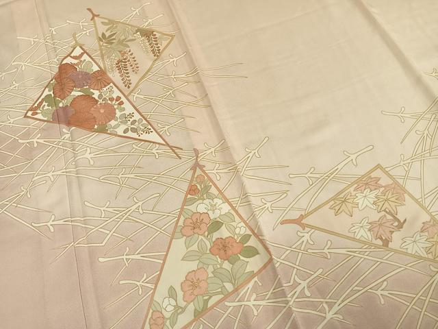 平和屋着物▽訪問着 単衣 刺繍 草花文 金彩 正絹 逸品 AAAW1262fy