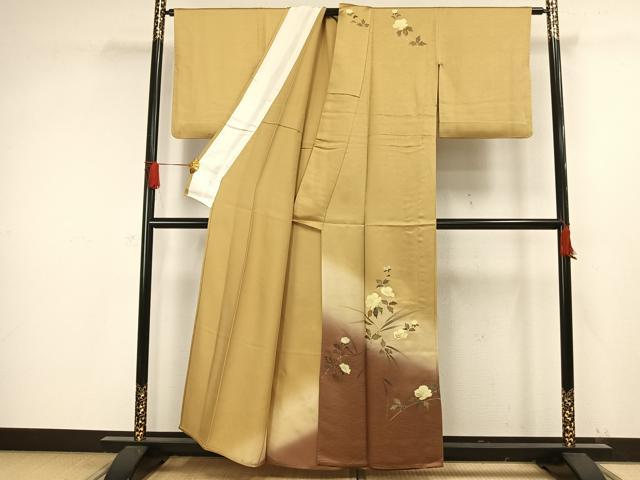 平和屋着物▽訪問着 単衣 螺鈿 枝花文 暈し染め 銀彩 正絹 逸品 AAAW1263fy