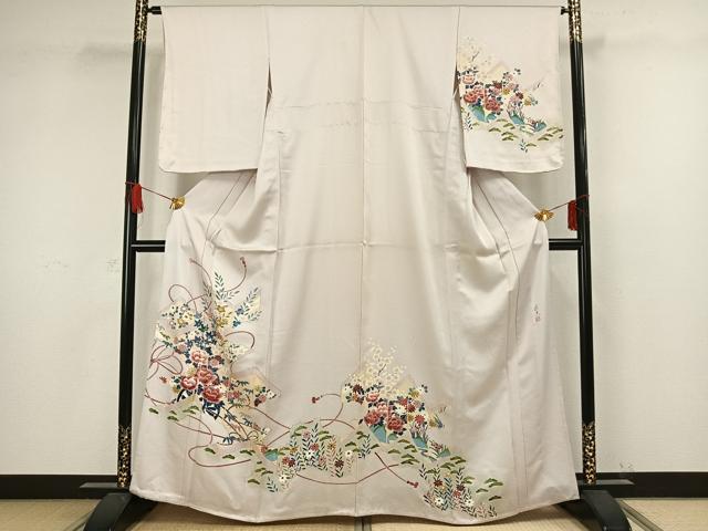 平和屋着物▽訪問着 単衣 作家物 草花文 金彩 正絹 逸品 未使用 AAAW1267fy