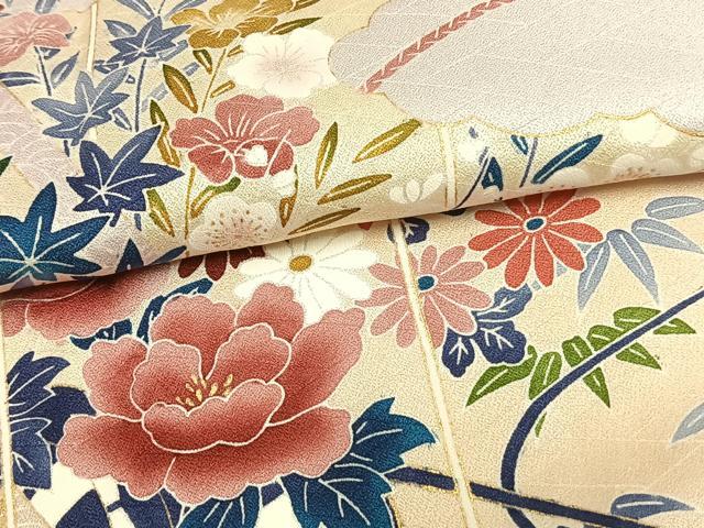 平和屋着物▽訪問着 単衣 作家物 草花文 金彩 正絹 逸品 未使用 AAAW1267fy