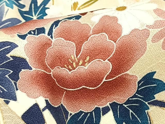平和屋着物▽訪問着 単衣 作家物 草花文 金彩 正絹 逸品 未使用 AAAW1267fy