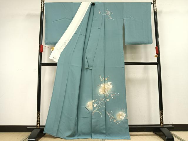 平和屋着物▽訪問着 単衣 駒刺繍 草花文 暈し染め 金彩 やまと誂製 正絹 逸品 AAAW1270fy
