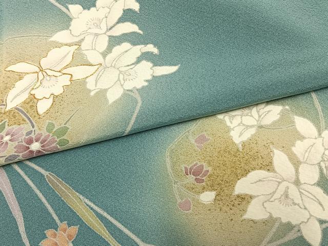 平和屋着物▽訪問着 単衣 駒刺繍 草花文 暈し染め 金彩 やまと誂製 正絹 逸品 AAAW1270fy