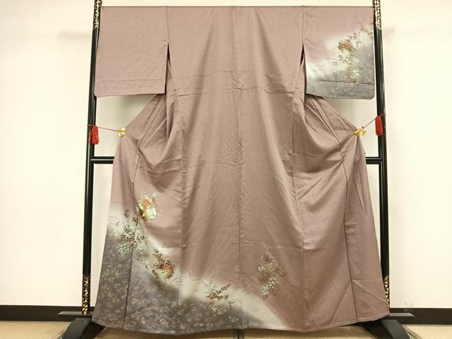 平和屋着物▽訪問着 単衣 刺繍 雪輪草花文 暈し染め 金糸 金彩 正絹 逸品 AAAW1275fy
