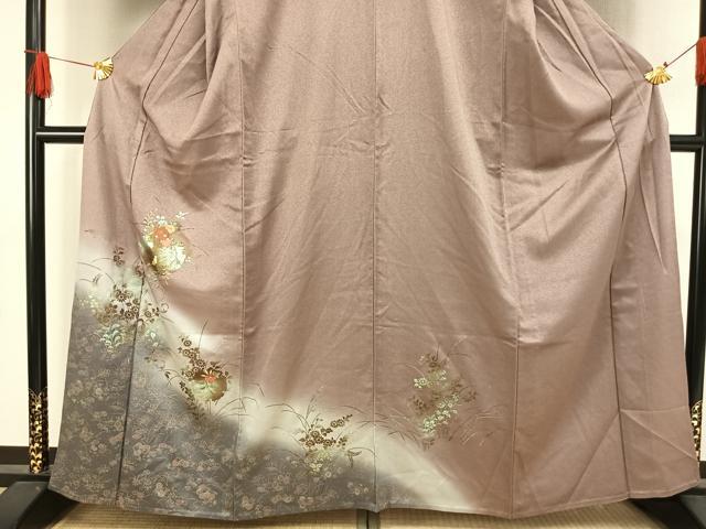 平和屋着物▽訪問着 単衣 刺繍 雪輪草花文 暈し染め 金糸 金彩 正絹 逸品 AAAW1275fy