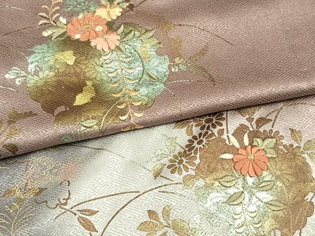 平和屋着物▽訪問着 単衣 刺繍 雪輪草花文 暈し染め 金糸 金彩 正絹 逸品 AAAW1275fy