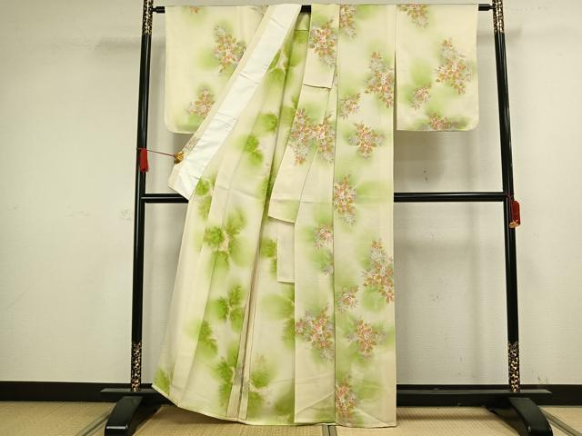 平和屋着物▽上質な小紋 単衣 草花文 暈し染め 正絹 逸品 未使用 AAAW1277fy