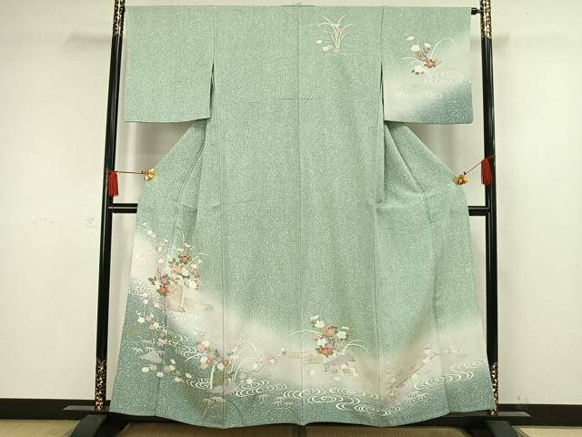 平和屋着物▽訪問着 単衣 風景草花文 たたき染め 金彩 正絹 逸品 AAAW1285fy