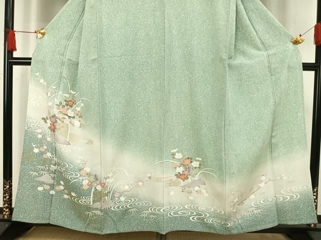 平和屋着物▽訪問着 単衣 風景草花文 たたき染め 金彩 正絹 逸品 AAAW1285fy
