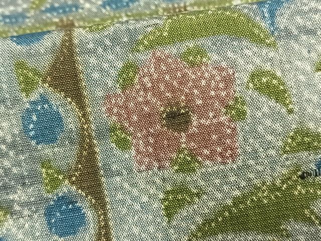 平和屋着物▽上質な紬 単衣 草花文 正絹 逸品 AAAW1287fy