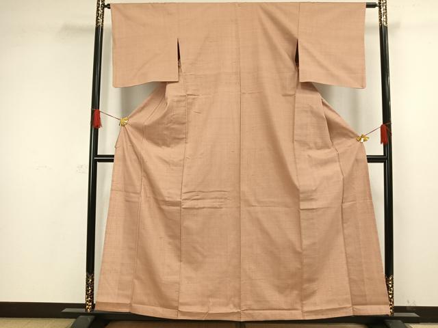平和屋着物▽上質な紬 単衣 色無地 一斤染色 正絹 逸品 AAAW1292fy