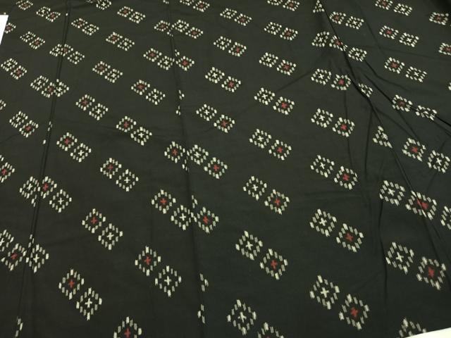 平和屋着物▽お召 単衣 幾何学文様 黒地 正絹 逸品 AAAW1295fy