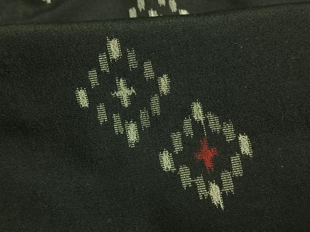 平和屋着物▽お召 単衣 幾何学文様 黒地 正絹 逸品 AAAW1295fy