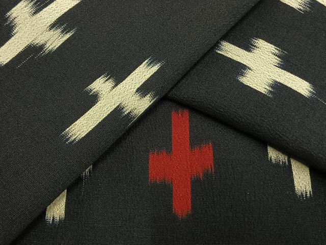 平和屋着物▽お召 単衣 十字絣 正絹 逸品 AAAW1296fy