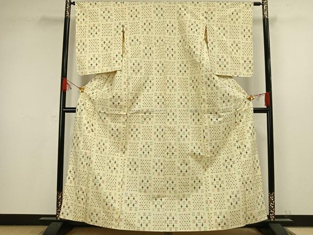 平和屋着物▽上質な紬 単衣 十字絣 正絹 逸品 AAAW1300fy