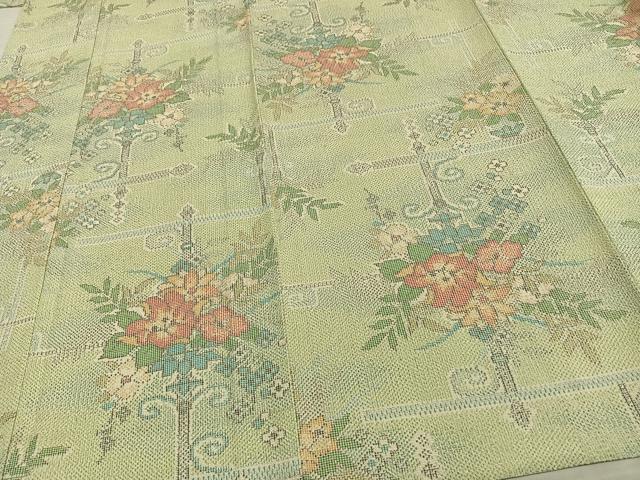 平和屋着物▽お召 単衣 草花文 正絹 逸品 AAAW1302fy