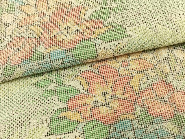 平和屋着物▽お召 単衣 草花文 正絹 逸品 AAAW1302fy