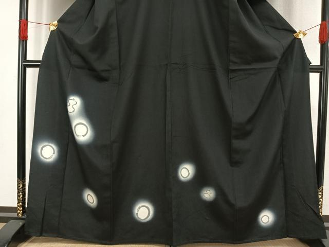 平和屋着物▽訪問着 単衣 本塩沢 丸文 瓢箪 暈し染め 黒地 正絹 逸品 AAAW1316fy