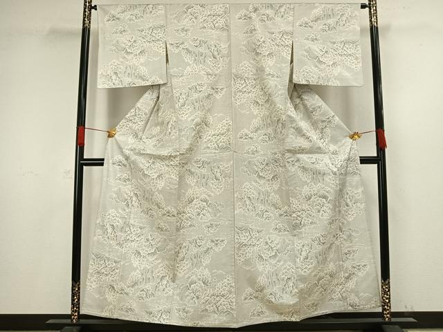 平和屋着物▽上質な紬 単衣 風景文 正絹 逸品 AAAW1321fy